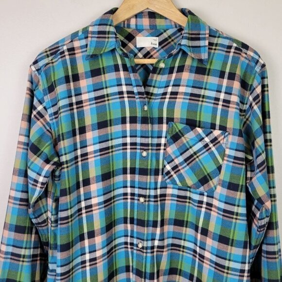 wilfred Free Aritzia Plaid Button Down Shirt Flannel Blue Green S - Picture 2 of 11